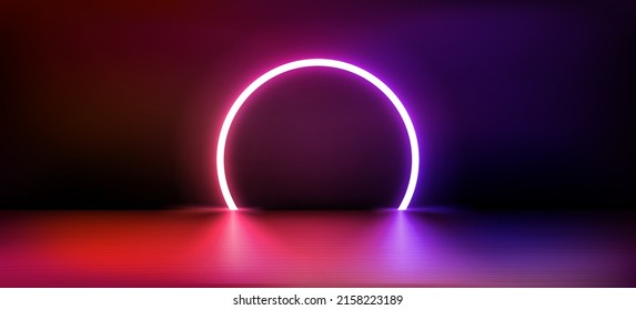 Abstract vector studio with glowing neon light. 3d vector frame