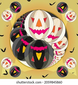 Abstract, Vector, Stylized Seamless Ying-Yang Halloween Image. Struggle and Unity of Light and Dark Beginnings