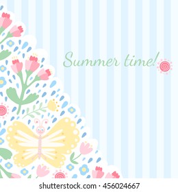 Abstract vector summer background of flowers and leaves.