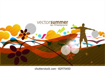 abstract vector summer banners with and man rising the hand