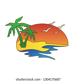 Abstract vector summer with graphic sunset, palm trees and bird. Scenery vector concept design. Vector illustration EPS.8 EPS.10