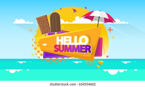 Abstract Vector Summer Greeting Card. Hello Summer.