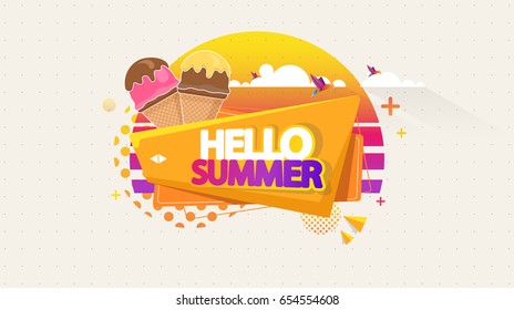 Abstract Vector Summer Greeting Card. Hello Summer.