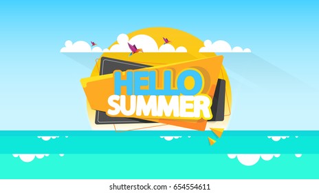 Abstract Vector Summer Greeting Card. Hello Summer.