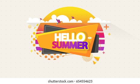 Abstract Vector Summer Greeting Card. Hello Summer.