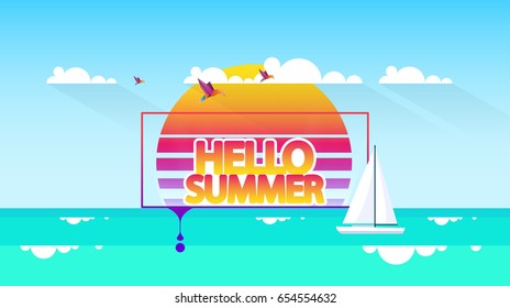 Abstract Vector Summer Greeting Card. Hello Summer.