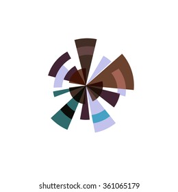 Abstract vector sun logo. Colorful graphic illustration. Stylized sunrays. Designed futuristic sunbeams. Round shapes.