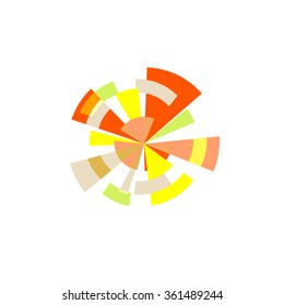 Abstract vector sun logo. Colorful graphic illustration. Stylized sunrays. Designed futuristic sunbeams. Round shape.