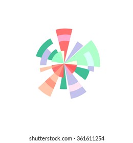 Abstract vector sun logo. Colorful graphic illustration. Stylized sunrays. Designed futuristic sunbeams. Round shape.