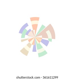 Abstract vector sun logo. Colorful graphic illustration. Stylized sunrays. Designed futuristic sunbeams. Round shape.