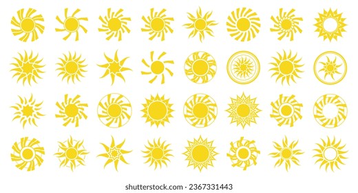 Abstract vector sun sign set. Summer and nature. Heat and hot.