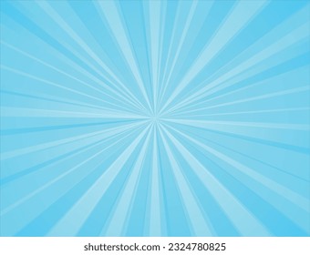 Abstract vector sunburst background with blue cyan lines emanates a vibrant and energetic summer mood.