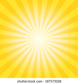 Abstract vector sunburst background with yellow and orange lines for sun effect and summer mood. EPS 10 vector illustration.