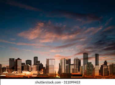 abstract vector sunrise background with panorama of vancouver - Shutterstock ID 311099453