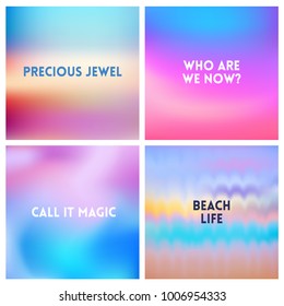 Abstract vector sunset blurred background set. Square blurred background - sky clouds colors With love quotes
