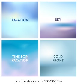 Abstract vector sunset blurred background set. Square blurred background - sky clouds colors With love quotes