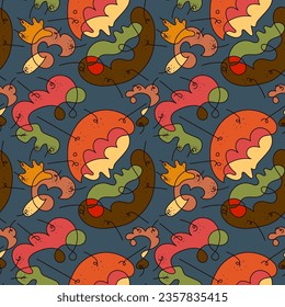 Abstract vector surreal seamless pattern with colorful unusual hand drawn elements