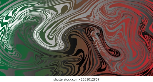 Abstract vector with swirling green, red, brown, and black marble textures. Perfect for edgy design, modern grunge art, and bold creative visual backgrounds
