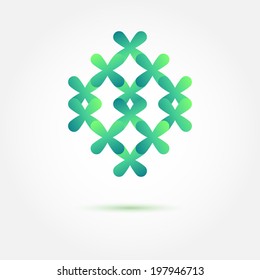 Abstract vector symbol in green soft colors made of crosses