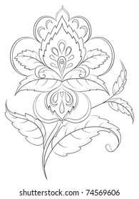 Abstract vector symbolical flower, monochrome contours, isolated