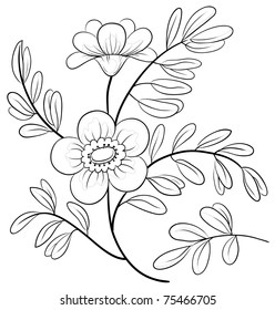 Abstract vector symbolical flower, monochrome contours, isolated