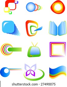 Abstract vector symbols, twelve elements four your design, isolated on white
