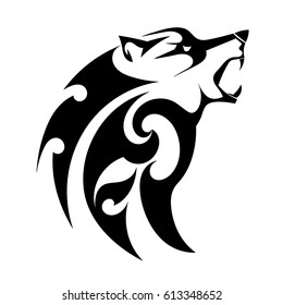 Abstract vector tattoo of a wicked wolf on a white background. Angry beast bared fangs. Stock illustration