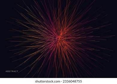 Abstract Vector Tech Flow Line of Red, Orange Colors. Dynamite Random Chaotic Lines for Book, Cover, Magazine, Poster, Album, Front Page. Art Pattern Geometric Laser Beams.