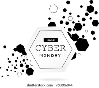 Abstract vector technology background. Black hexagons on white background. Clean and modern design. May use it for computer banner too. 