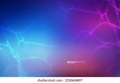 Abstract vector technology background with blue and purple  wave particle flow on blurry color background.