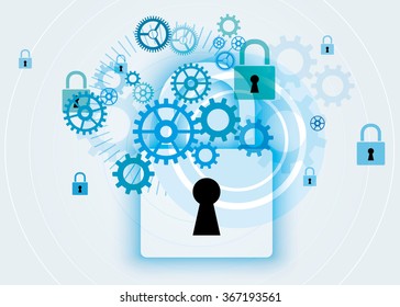 Abstract vector technology background with blue Padlocks and Gears