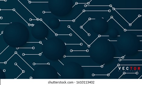 abstract vector technology background. circle with a background connection line. Future design of 3D circuit board technology