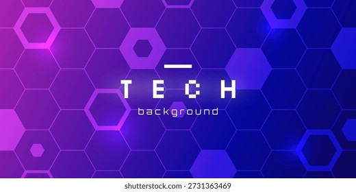 Abstract vector technology background with a hexagonal geometric pattern in a purple blue colors. Futuristic banner design. Ideal for web, presentation, high tech projects.