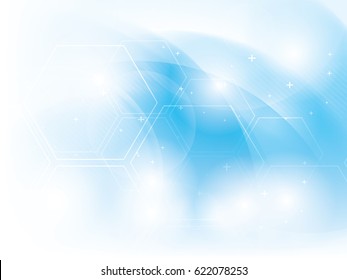 Abstract vector technology blue background with hexagons, lines, curves and other  shapes with elements in futuristic illustration.