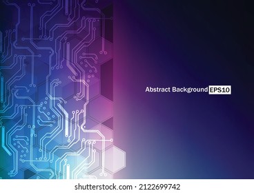 Abstract vector technology design background concept with circuit light effects and hexagon, abstract tech, illustration vector for graphic design