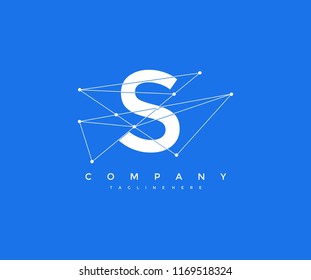 abstract vector technology electricity circuit letter S logo