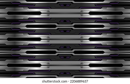 Abstract vector technology futuristic metallic cyber purple light power black geometric design seamless pattern background illustration.