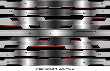 Abstract vector technology futuristic silver cyber red line power black geometric design seamless pattern background illustration.