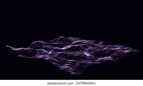 Tecnología de Vector Abstractas en el centro con puntos y líneas de movimiento. AI en realidad virtual sobre fondo digital. Textura del modelo de alambres. Análisis dinámico de datos de conexión de red.