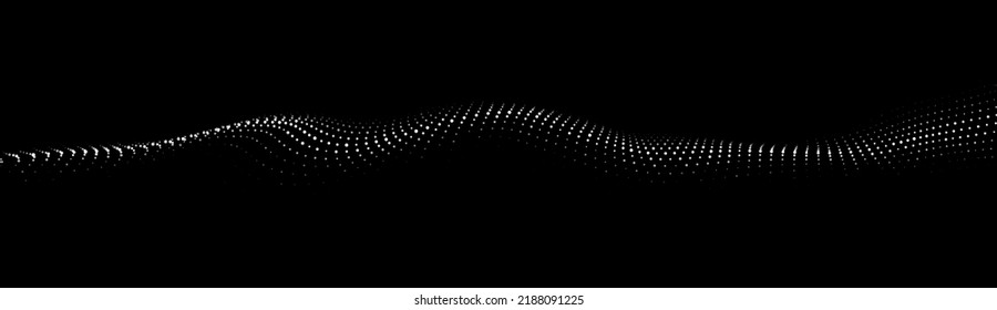 Abstract vector technology wave of particles. Big data visualization. Dark background with motion dots and lines. Artificial intelligence.