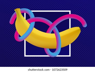 Abstract vector template with banana and line. Designs for prints, wedding, anniversary, birthday, Valentine's day, party invitations, posters, cards, etc. Vector. Isolated.