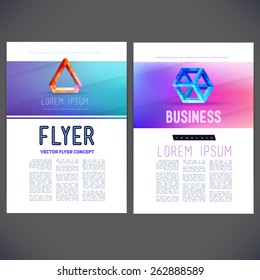 Abstract vector template design, brochure, flyer, page, leaflet, with colorful geometric triangular figures in perspective, logo and text separately.