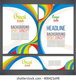 Abstract vector template design, brochure, Web sites, page, leaflet, with colored lines and waves, logo and text separately. Sport concept banners.2016 Brazil