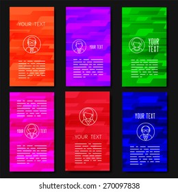 Abstract vector template design, brochures, web sites and apps design template, mobile interface with colorful geometric backgrounds. Line people icons