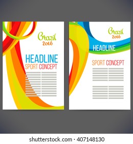 Abstract vector template design with colored lines and waves. Concept brochure, Web sites, page, leaflet, logo and text separately. Sport concept banners.Sign brazil 2016.rio