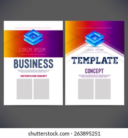 Abstract vector template design corporate style for business,brochure, flyer, page, leaflet, with colorful geometric triangular figures in perspective, logo and text separately.