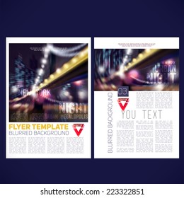 Abstract vector template design flyer, brochure, Web sites, page, leaflet, with colorful blur backgrounds city night, logo and text separately.