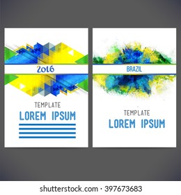 Abstract vector template design on a background watercolor stains,colors of the Brazilian flag, brochure, Web sites, page, leaflet, with colorful geometric triangular backgrounds, text separately.