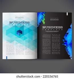 Abstract vector template design for the pages of the magazine, brochure, page, leaflet, with colorful geometric triangular backgrounds, logo and text separately.