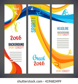 Abstract vector template design waves Brazil 2016 concept, brochure, Web sites, page, leaflet, with colored lines, logo and text separately. Sport banners. rio de janeiro 2016